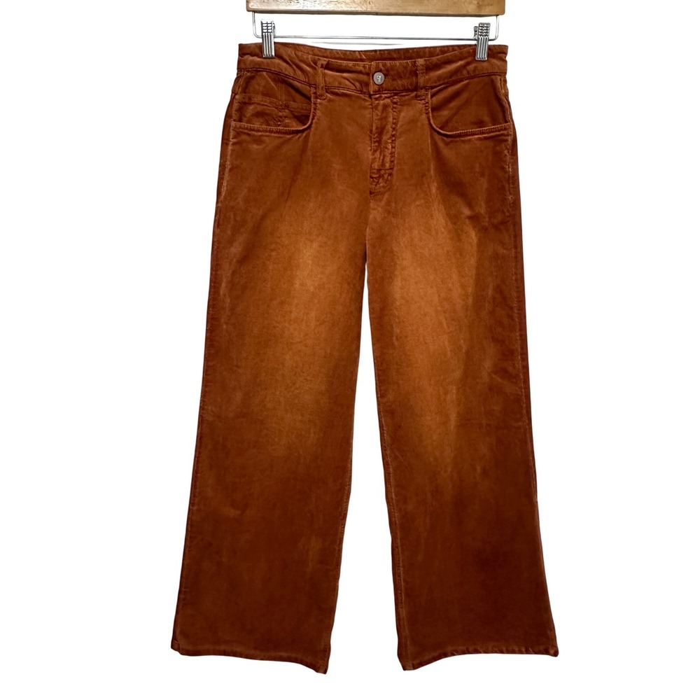 Anthropologie Pilcro Velvet Wide Leg Pants Womens 27 Rust Mid Rise Indie Retro